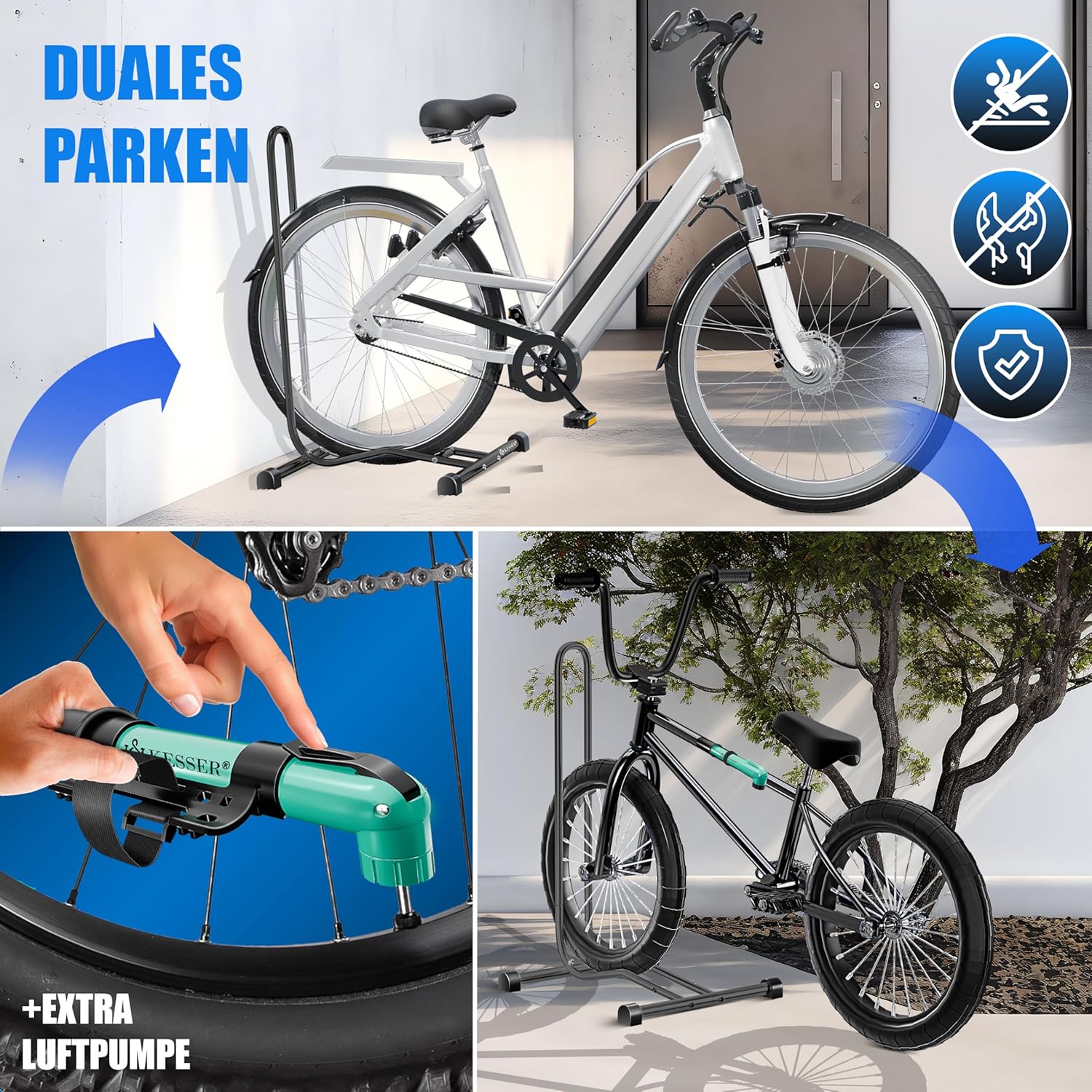 KESSER® Einzelschicht-Bike‑Ständer Stahl bis 65 mm für E‑Bike, MTB, City, Road