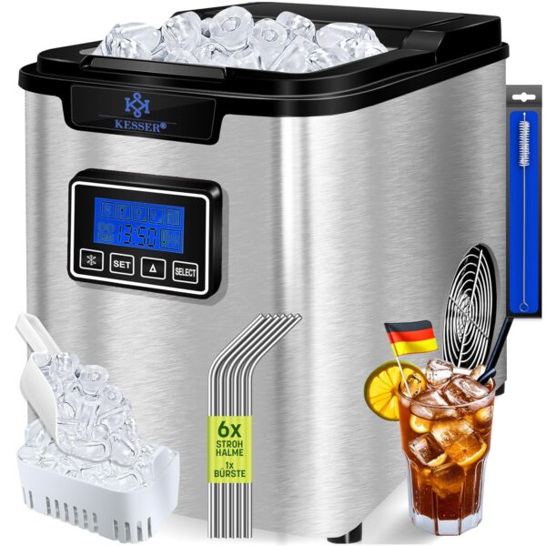KESSER® Eiswürfelmaschine Edelstahl 150W, 12 kg/24 h, 3 Größen, Timer