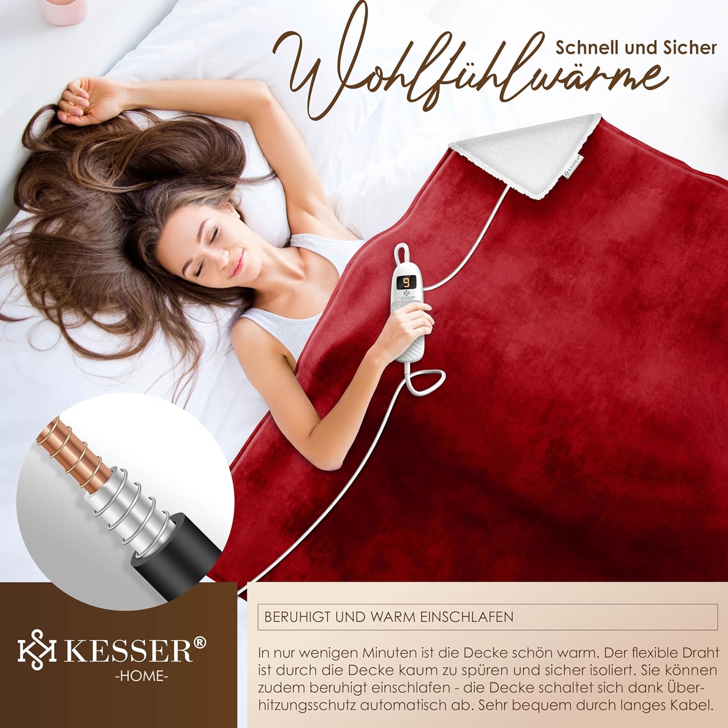 KESSER® Elektrische Decke 200x180 cm – doppelseitig, 9 Stufen, automatische Abschaltung