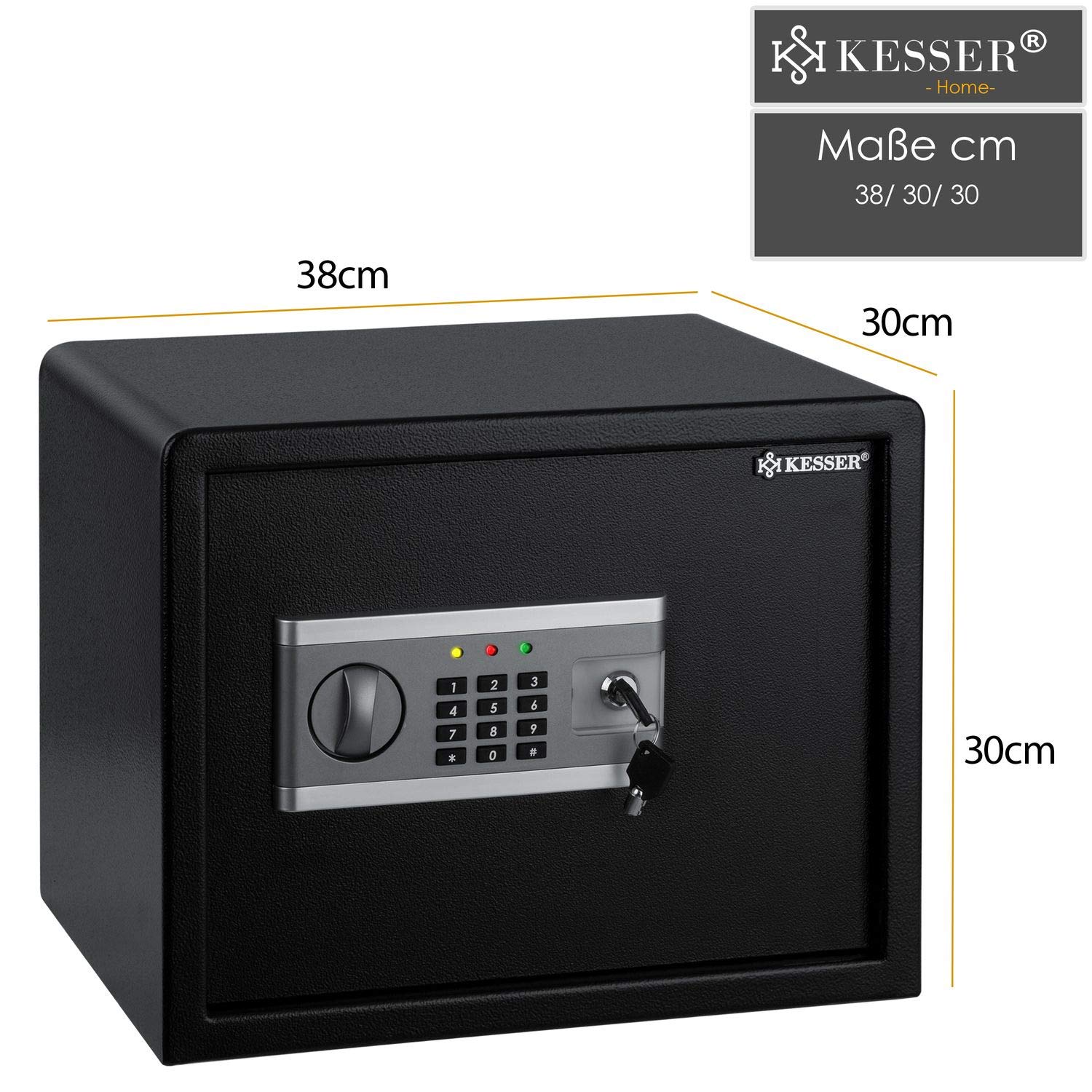 Kesser® Elektrischer Tresor 38×30×30 cm, 3 Doppelbolzen, Innenbeleuchtung