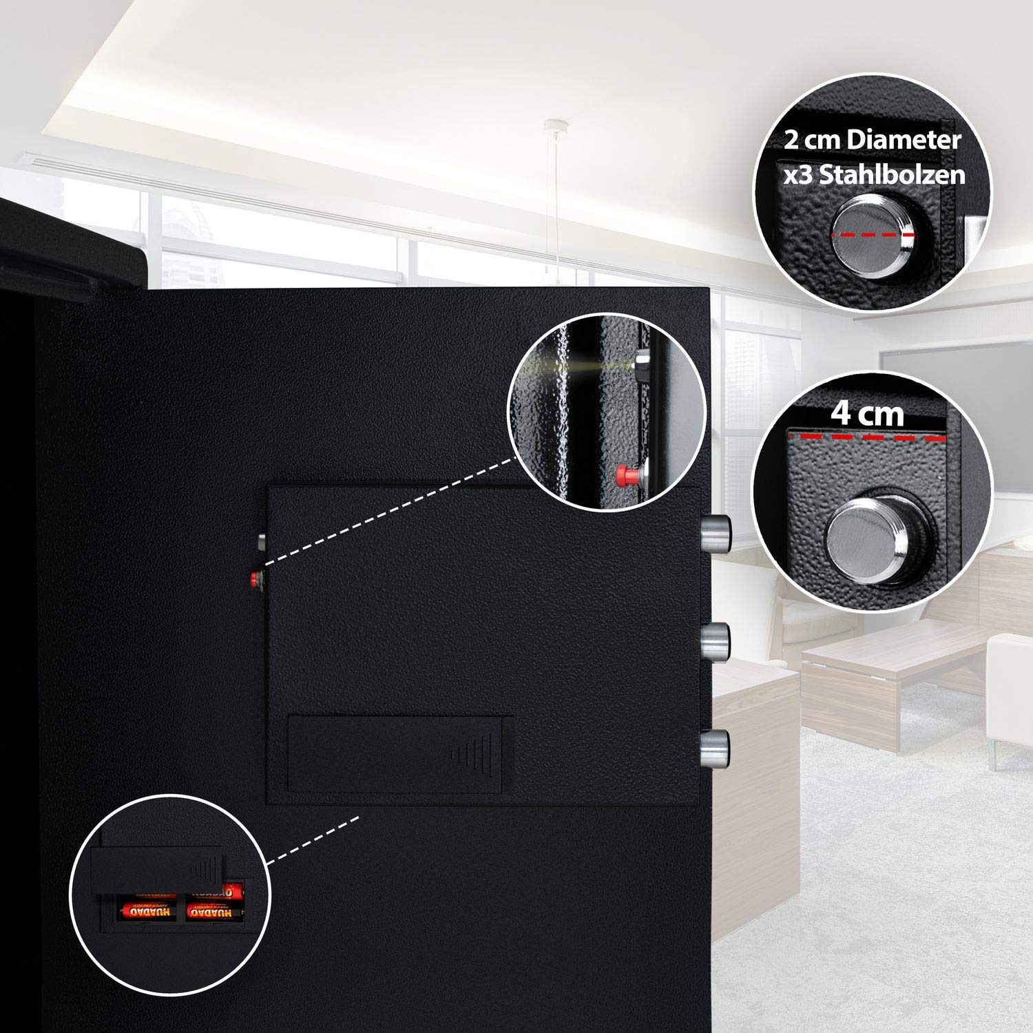 Kesser® Elektrischer Tresor 38×30×30 cm, 3 Doppelbolzen, Innenbeleuchtung