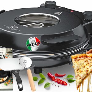 KESSER® Elektro-Pizzasteuer 32 cm, 1200 W, bis 400 °C, feuerfeste Steinplatte, 5 Heizstufen, Blickfenster