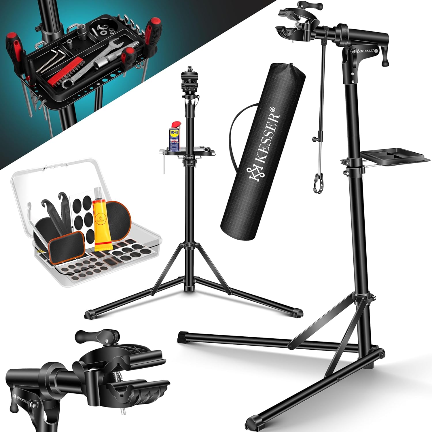KESSER® Fahrradreparaturständer Aluminium – 360° drehbar, Schnellverschluss, für Mountain‑ und E‑Bikes