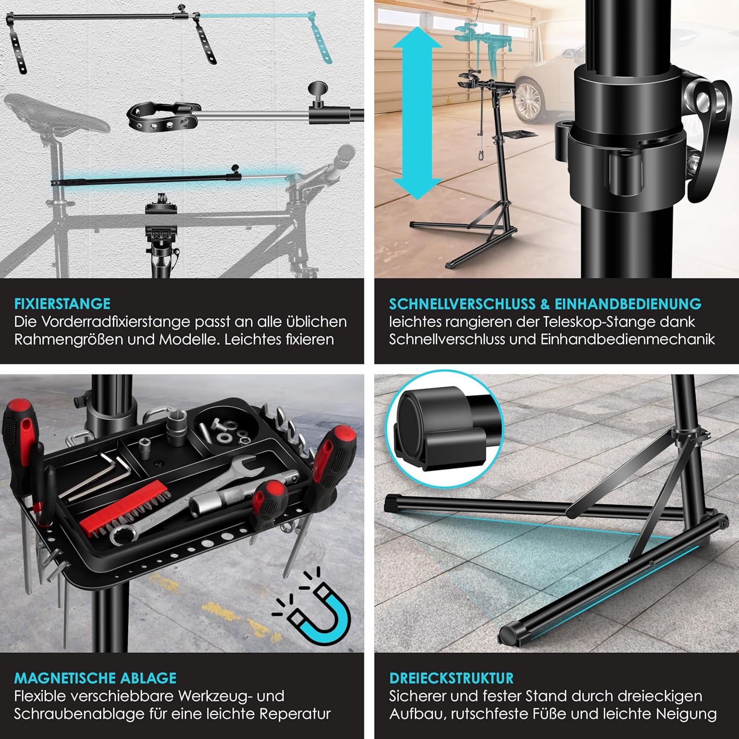KESSER® Fahrradreparaturständer Aluminium – 360° drehbar, Schnellverschluss, für Mountain‑ und E‑Bikes