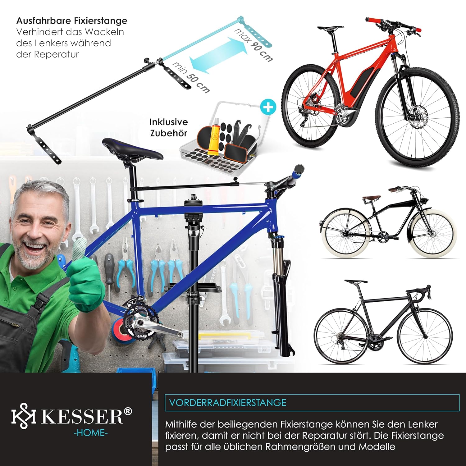 KESSER® Fahrradreparaturständer Aluminium – 360° drehbar, Schnellverschluss, für Mountain‑ und E‑Bikes