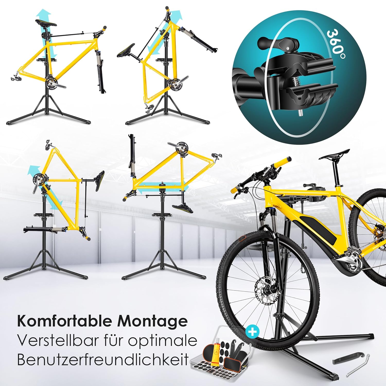 KESSER® Fahrradreparaturständer Aluminium – 360° drehbar, Schnellverschluss, für Mountain‑ und E‑Bikes