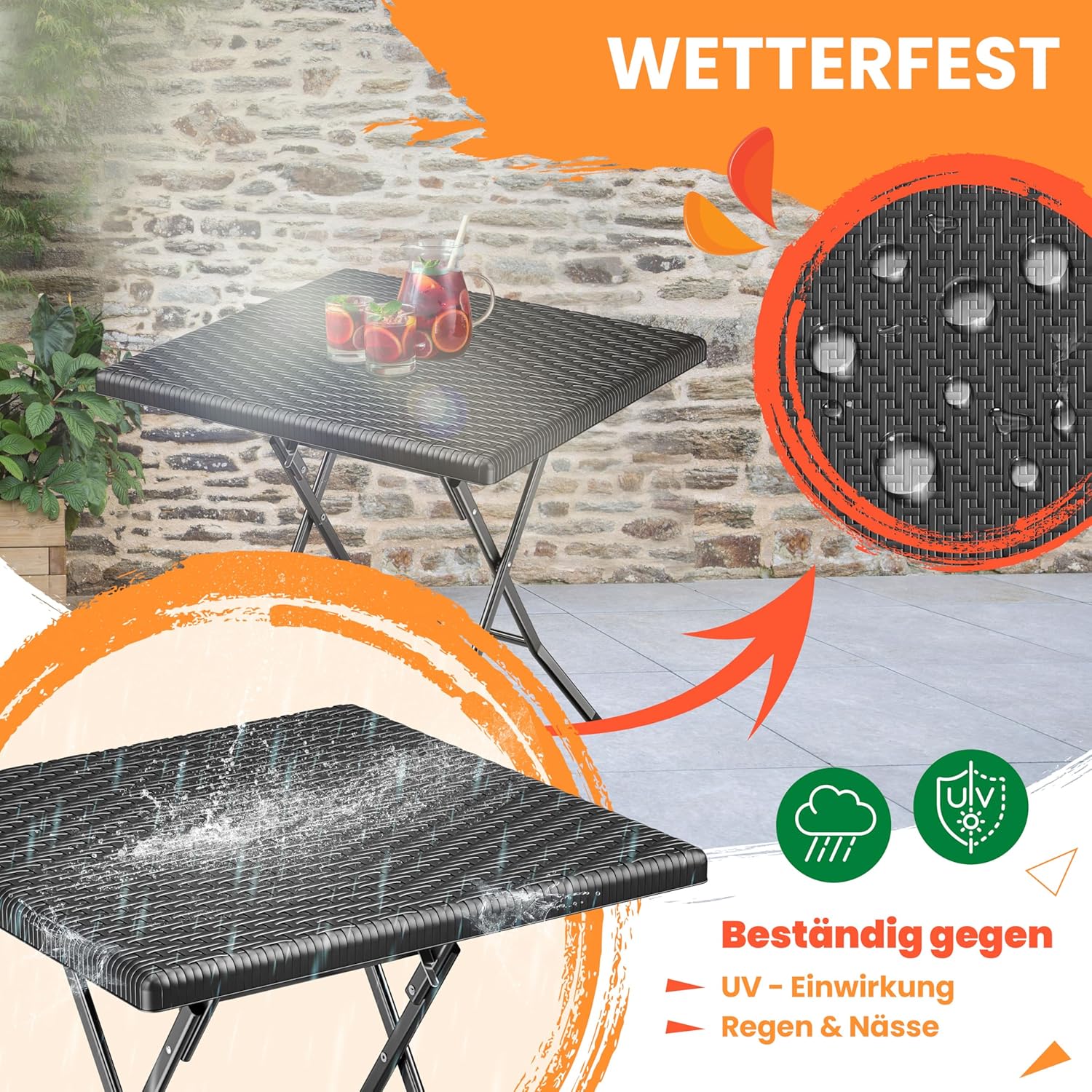 KESSER Faltbarer Balkon‑Tisch, wetterfest, UV‑beständig, Rattan‑Look