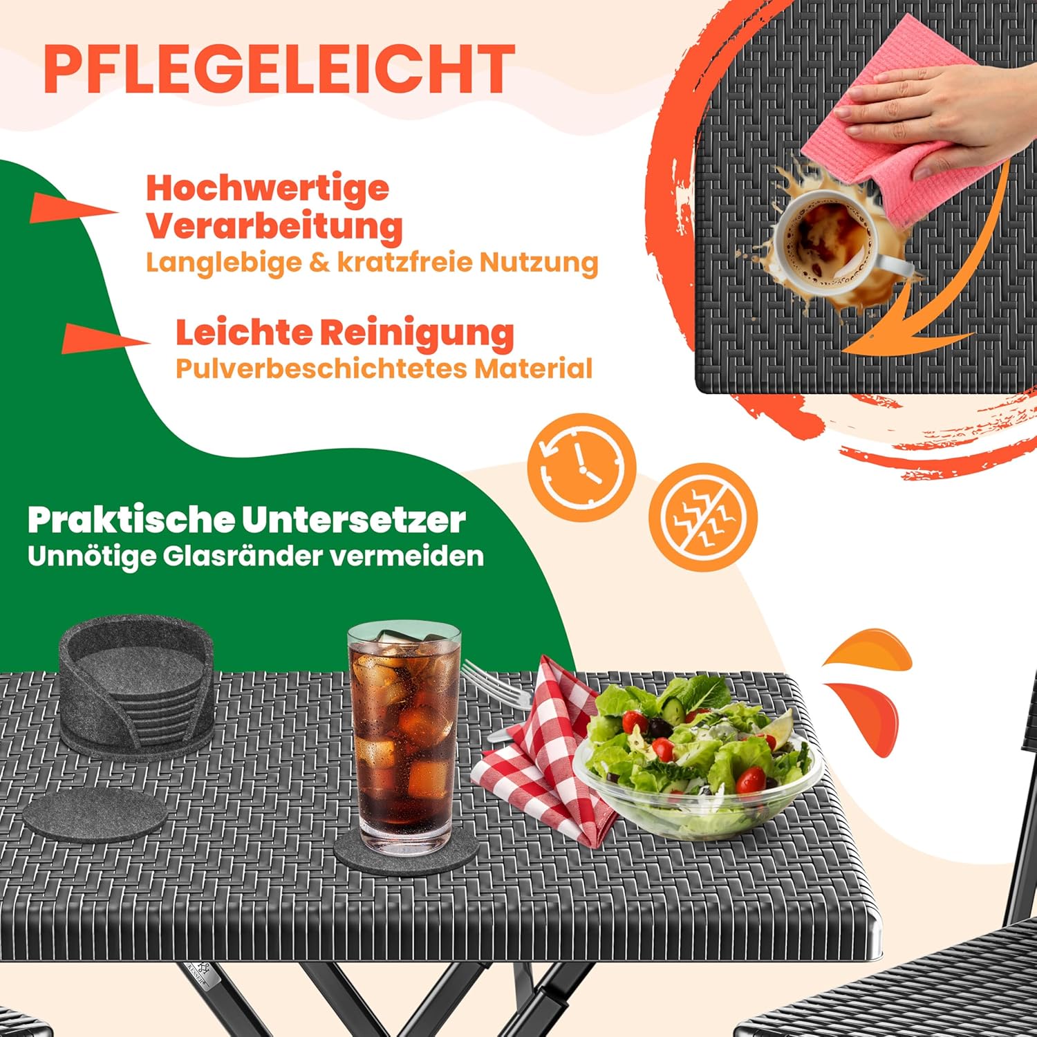 KESSER Faltbarer Balkon‑Tisch, wetterfest, UV‑beständig, Rattan‑Look