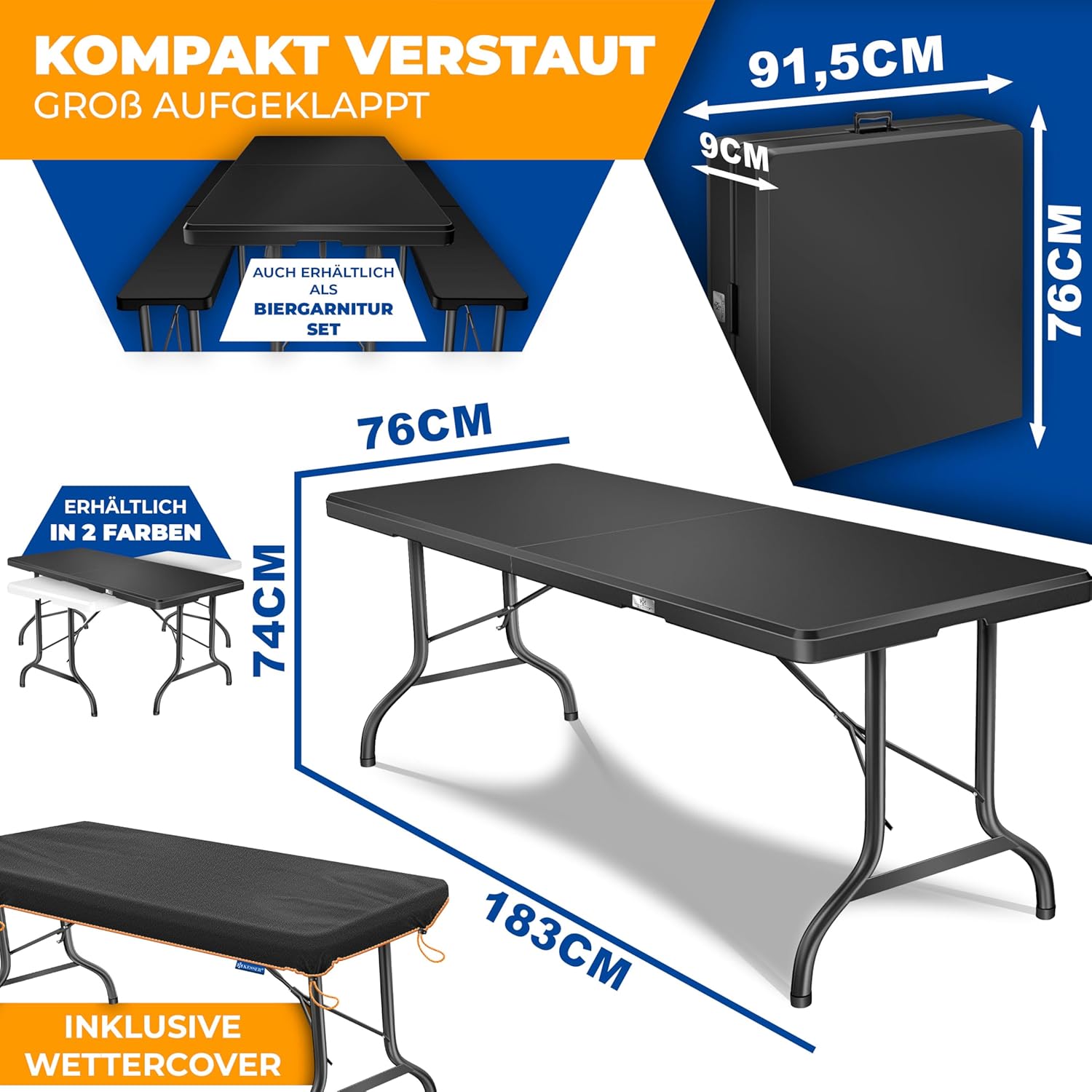 Kesser® Faltbarer Buffettisch 183x76 cm, 6 Personen, Traggriff aus Plastik