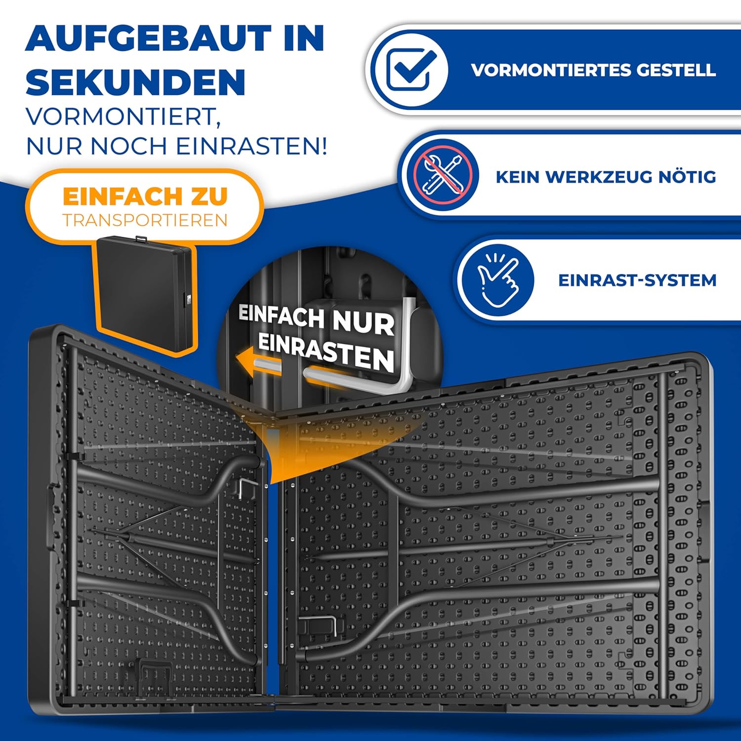 Kesser® Faltbarer Buffettisch 183x76 cm, 6 Personen, Traggriff aus Plastik