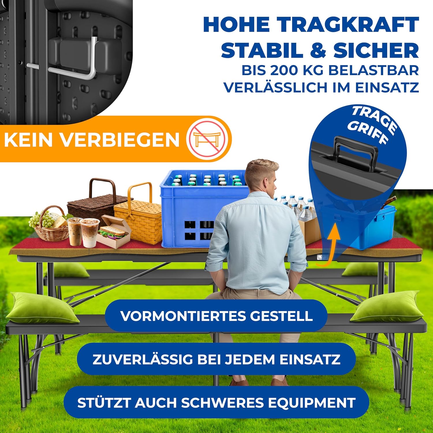 Kesser® Faltbarer Buffettisch 183x76 cm, 6 Personen, Traggriff aus Plastik