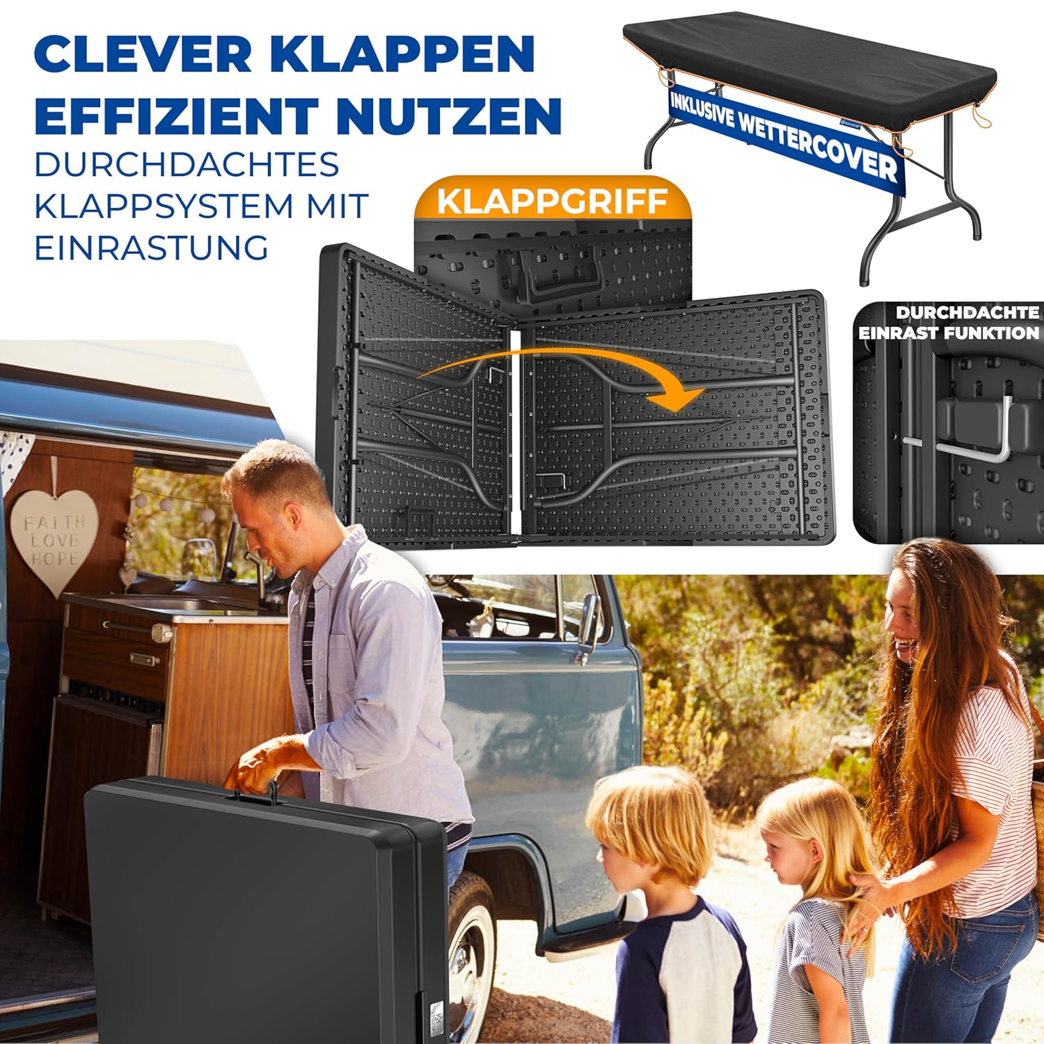 Kesser® Faltbarer Buffettisch 183x76 cm, 6 Personen, Traggriff aus Plastik