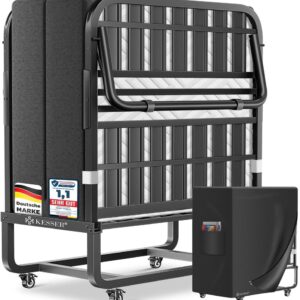 KESSER® Faltbett 200x90 cm mit Memory‑Foam‑Matratze, Rollen, 250 kg Traglast