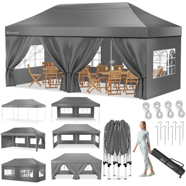 Flexibler Partyzelt Pavillon mit Seitenwänden, ideal für Veranstaltungen, Gartenpartys & Festivals, inklusive Transporttasche, Abspannseile & Haken - schneller Auf- und Abbau.