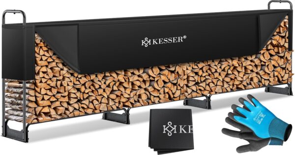 KESSER® Feuerholzregal 390x36x117 cm, Stahlrahmen, wasserfest, 590 kg Tragfähigkeit