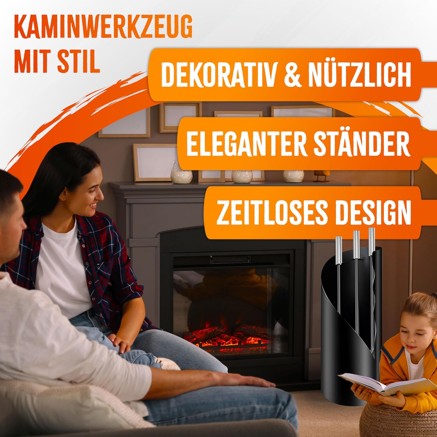 KESSER® Feuerzubehör‑Set 4 Teile – Modern, beschichtet, Edelstahl inkl. Stand