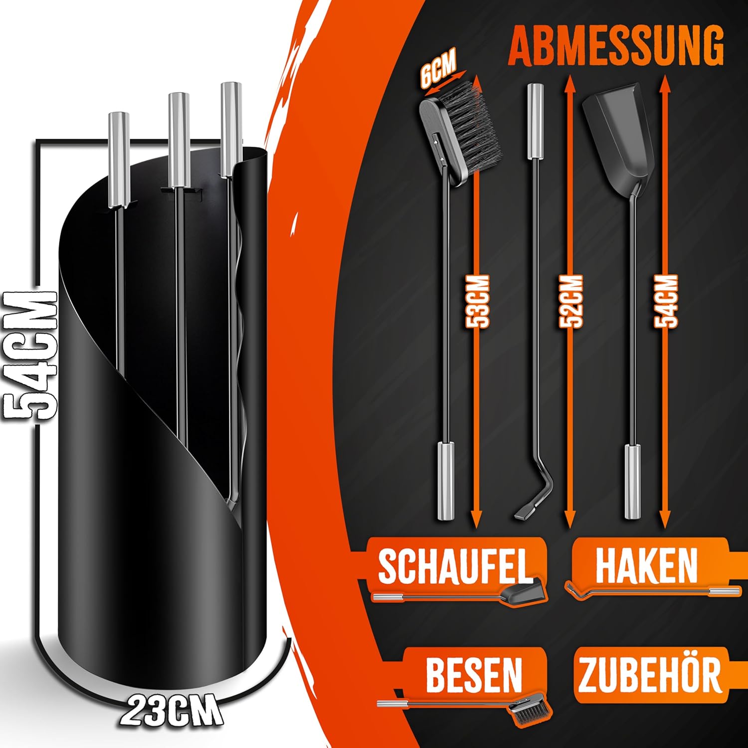 KESSER® Feuerzubehör‑Set 4 Teile – Modern, beschichtet, Edelstahl inkl. Stand