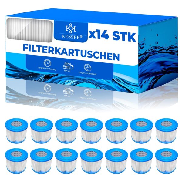 KESSER® Filterkartuschen Whirlpool 14 Stück, Größe VI Pool/Spa Lay‑z‑Spa kompatibel