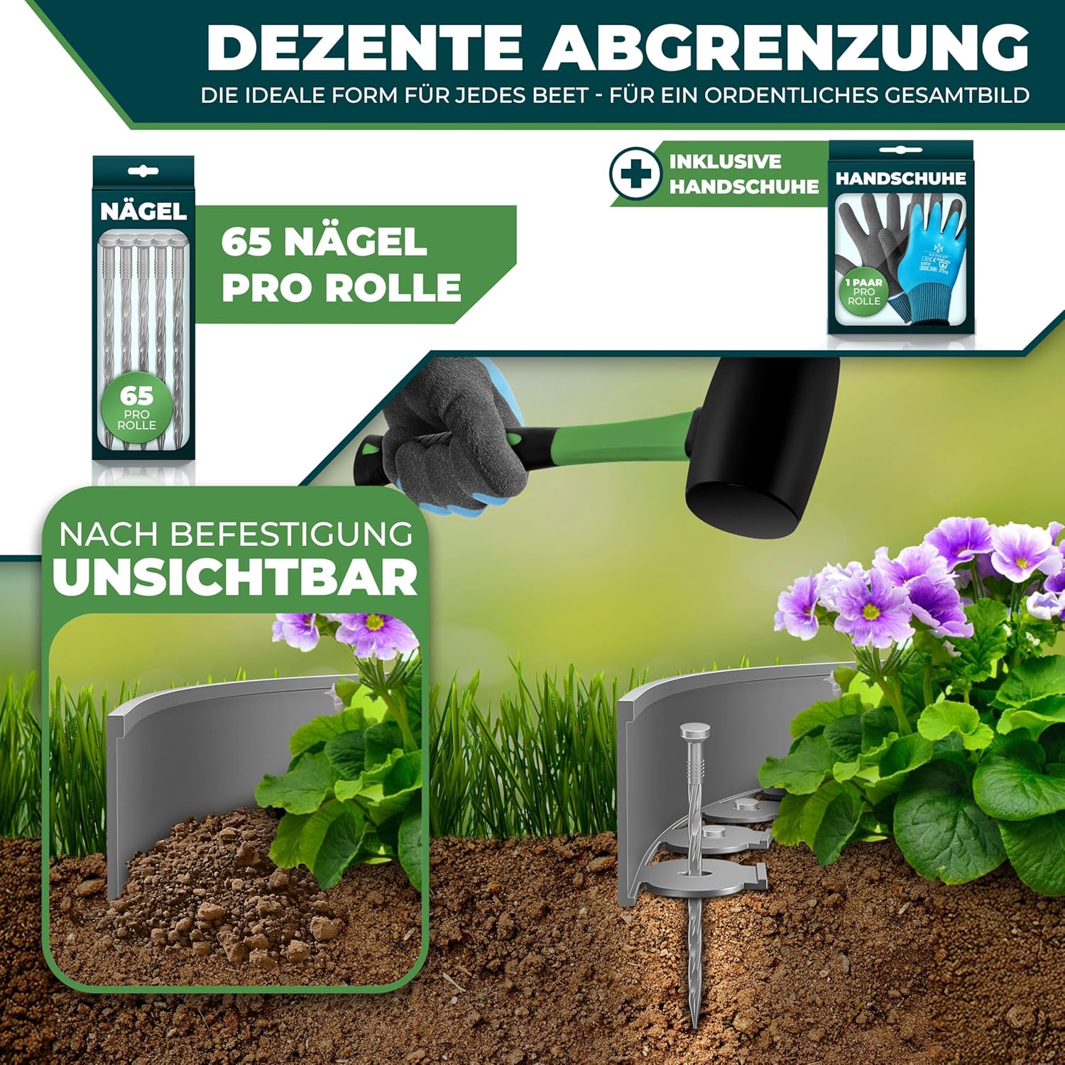 KESSER® Flexibler Gartenzaun 20 m, 5 cm, 130 Befestigungen