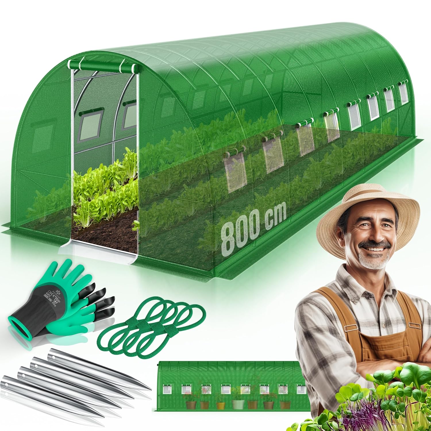 KESSER® Folientunnel 16 Fenster, Mückennetz, Tür, 170 g/m², galvanisiertes Stahlgestell