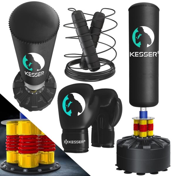 KESSER® Freistehender Punching Bag – Box & Kick, MMA Partnertrainer, Handschuhe