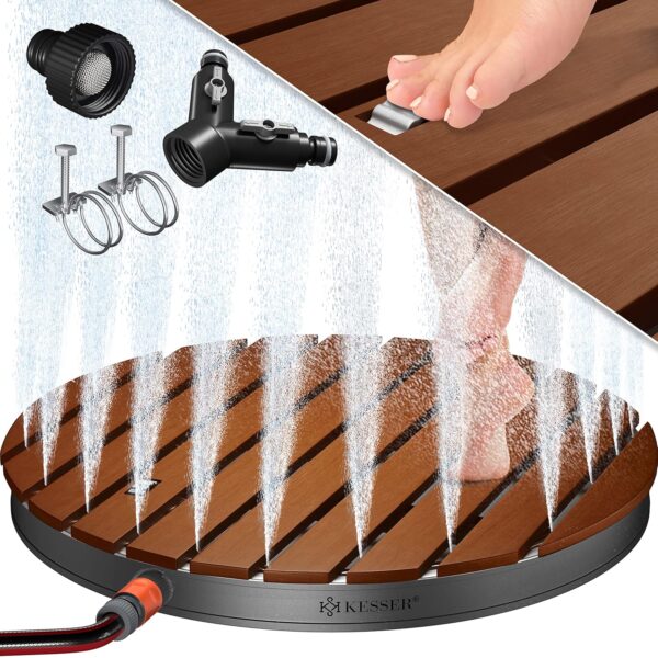 KESSER Garten-Dusche 70 cm, höhenverstellbar bis 4 m, Fußrad, Aluminium/WPC, rutschfest