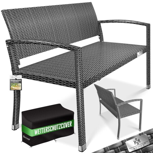 KESSER Gartenbank Polyrattan 2-Sitzer, wetterfest, UV‑beständig, 320 kg Tragkraft