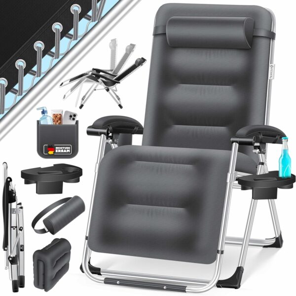 KESSER® Gartenliege Extra Breit wetterfest 200 kg verstellbarer Rücken & Nackenstütze