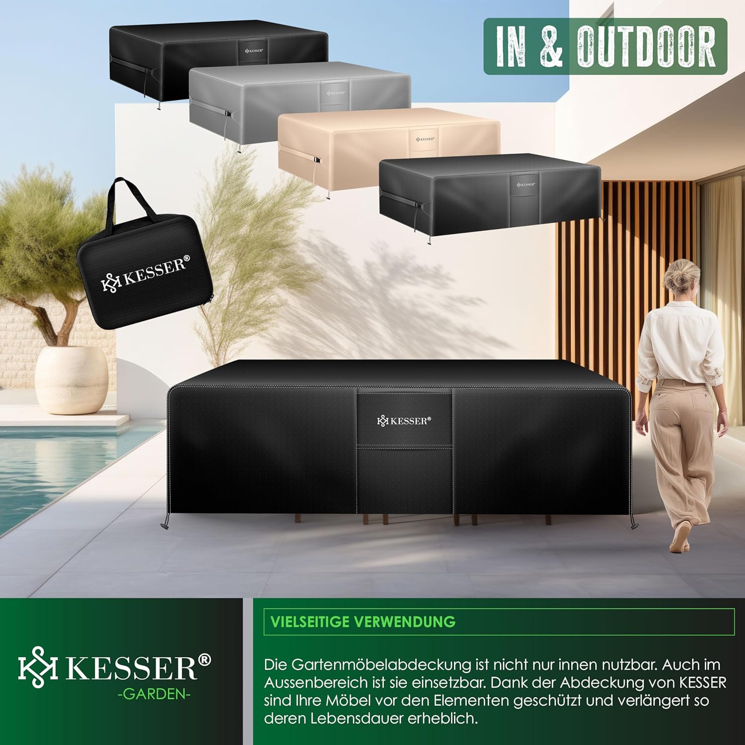 KESSER® Gartenmöbelabdeckung 242x162cm, 420D Oxford, UV- & wasserdicht, windfest, winterfest