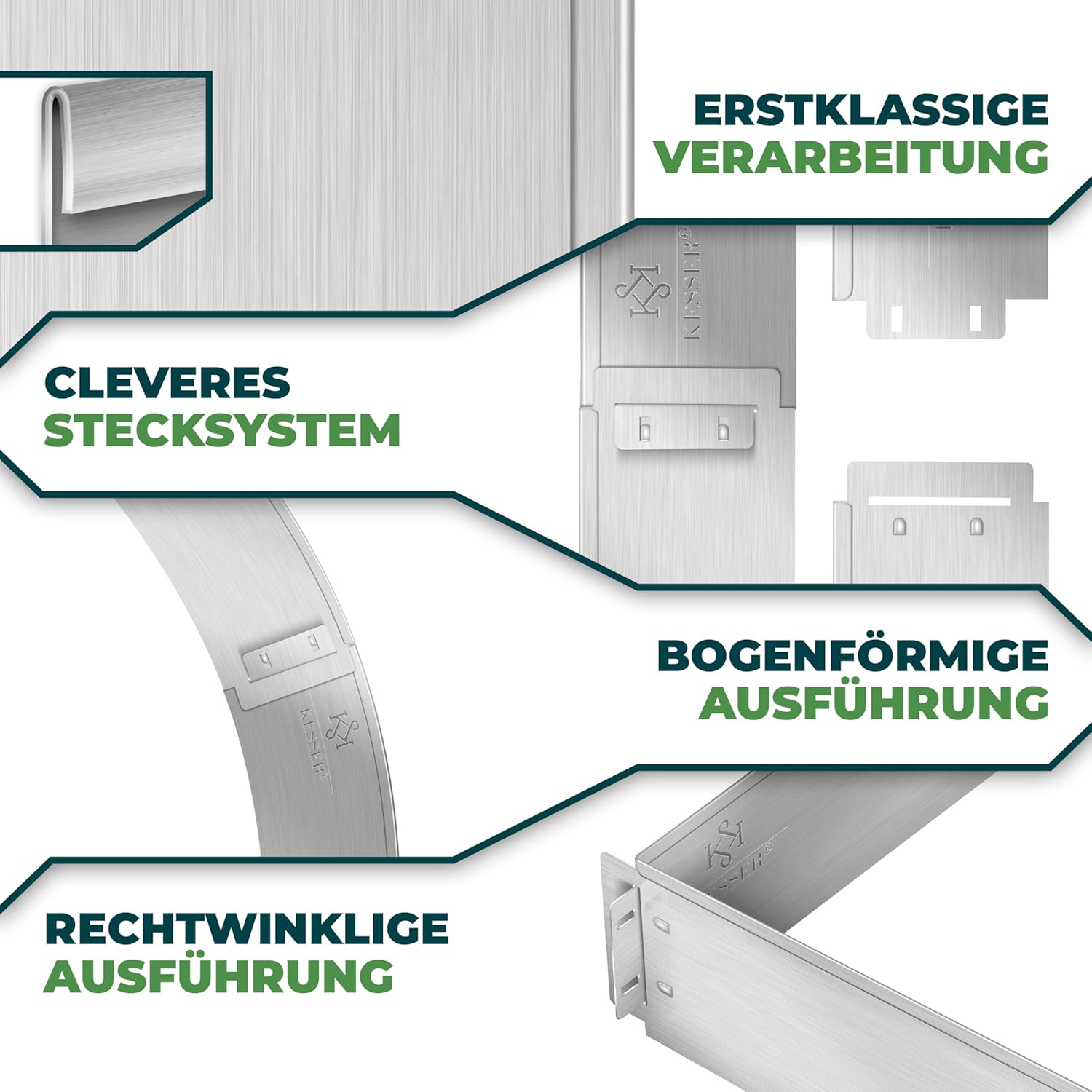 KESSER® Gartenrandschutz Metall‑Palisade 5‑50 m, 100 × 14/18 cm, Mähkante