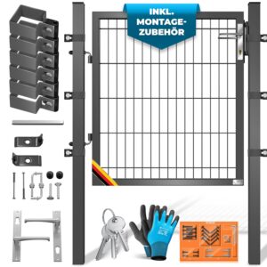 KESSER® Gartentor Premium aus verzinktem Stahl 100 × 106 cm – inkl. Pfosten, Schlossgriff & Schlüssel