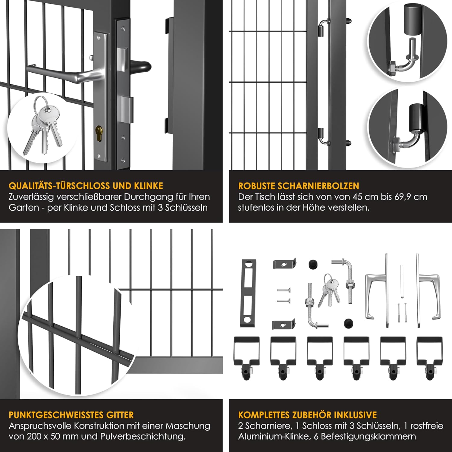 KESSER® Gartentor Premium aus verzinktem Stahl 100 × 106 cm – inkl. Pfosten, Schlossgriff & Schlüssel