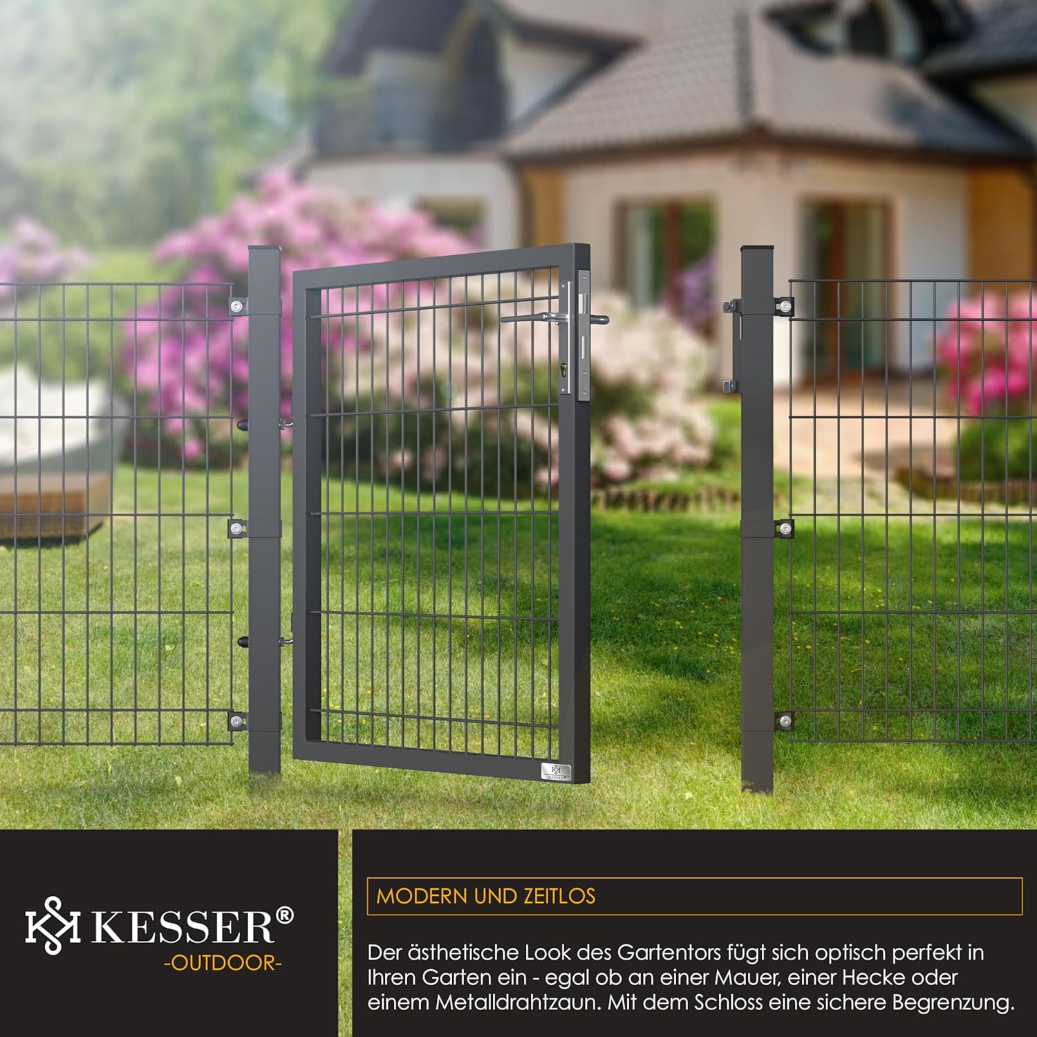 KESSER® Gartentor Premium aus verzinktem Stahl 100 × 106 cm – inkl. Pfosten, Schlossgriff & Schlüssel