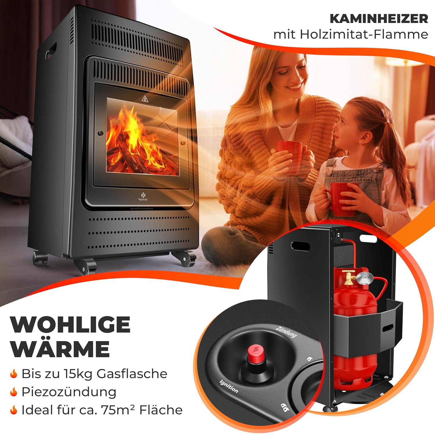 KESSER® Gasheizer 3,4 kW, Infrarot, 2 Heizstufen, inkl. Gasregler & Schlauch, für Propan/Butan bis 11 kg