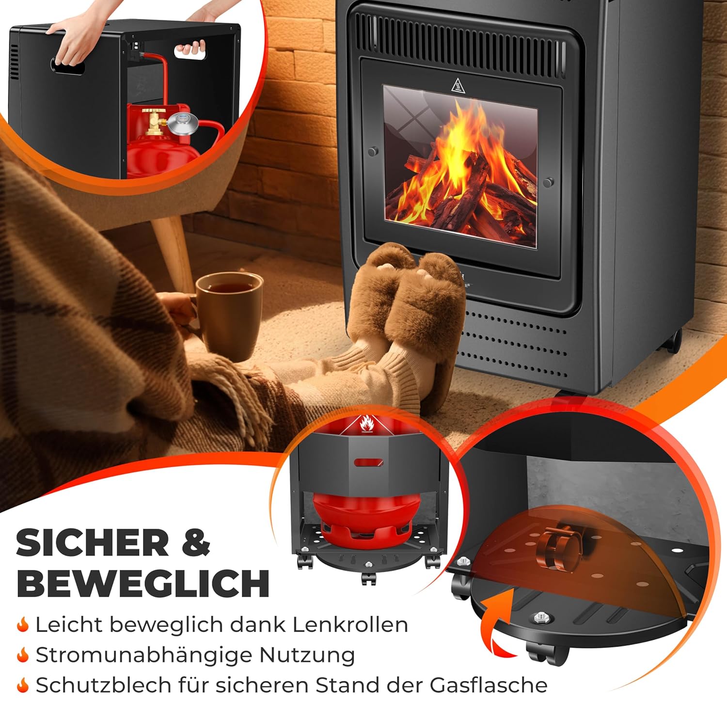 KESSER® Gasheizer 3,4 kW, Infrarot, 2 Heizstufen, inkl. Gasregler & Schlauch, für Propan/Butan bis 11 kg