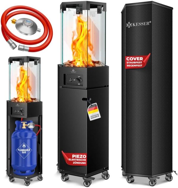 KESSER Gasheizer 4/8 kW, Piezoanzünder, 360° Rollen, Klappdeckel