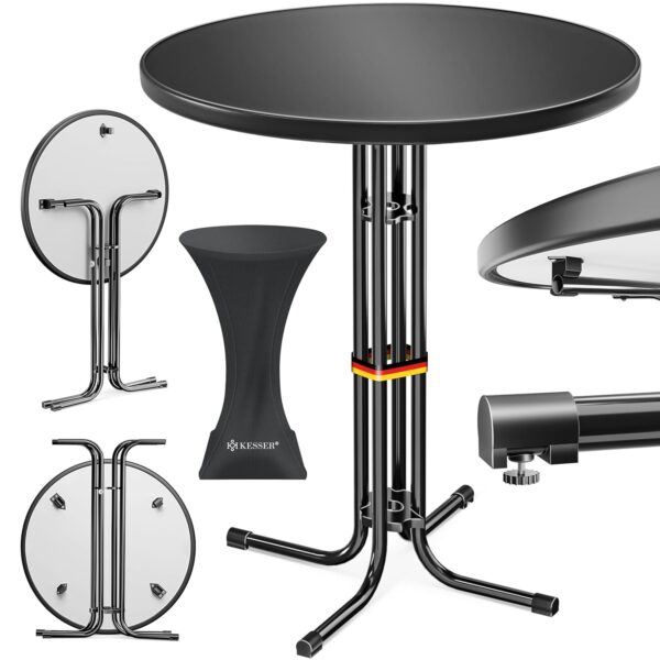 KESSER® Gastro-Bar-Tisch 80 cm, faltbar, verstellbare Beine, pulverbeschichtete Edelstahlplatte
