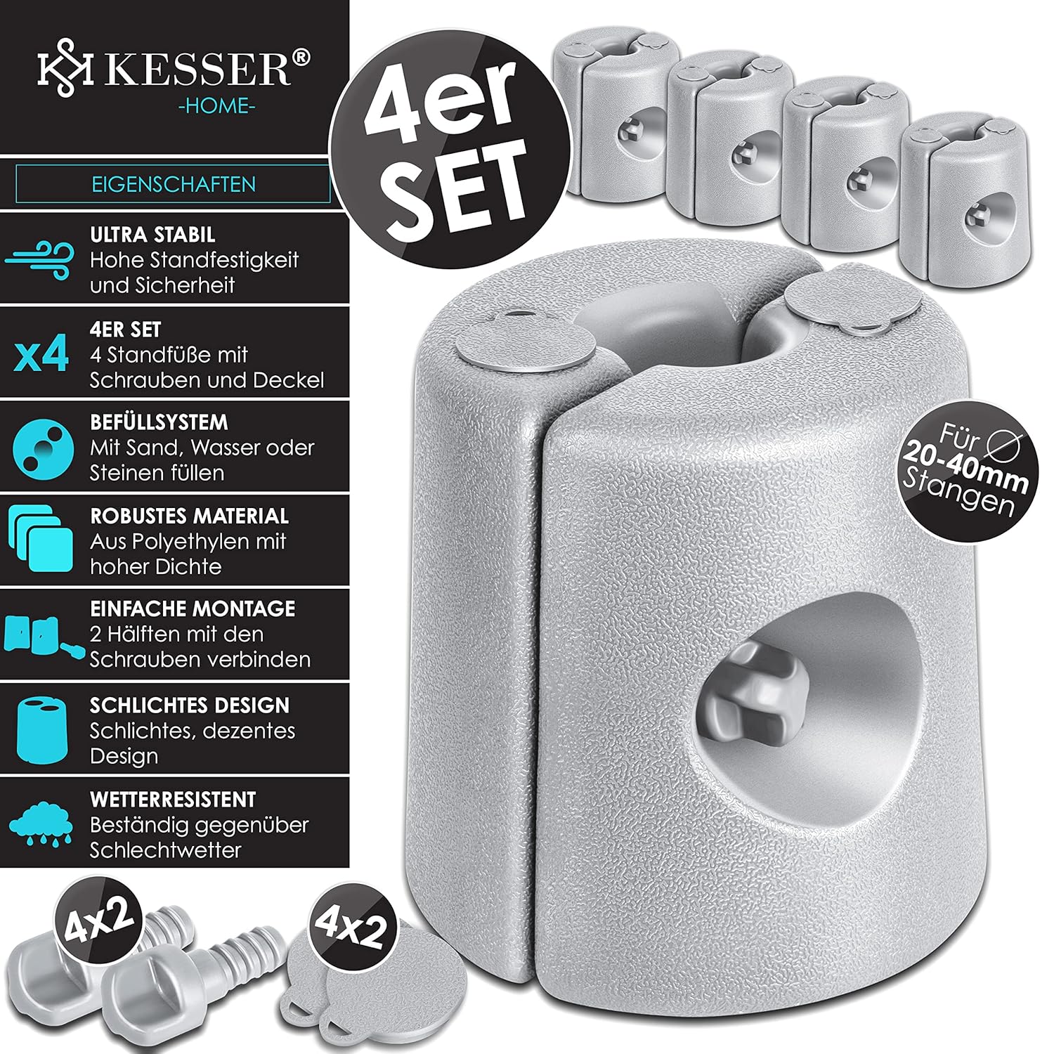 KESSER® Gazebo Feet, stabile Gewichte mit Wasser/Sandfüllung, 22x22x25 cm, HDPE