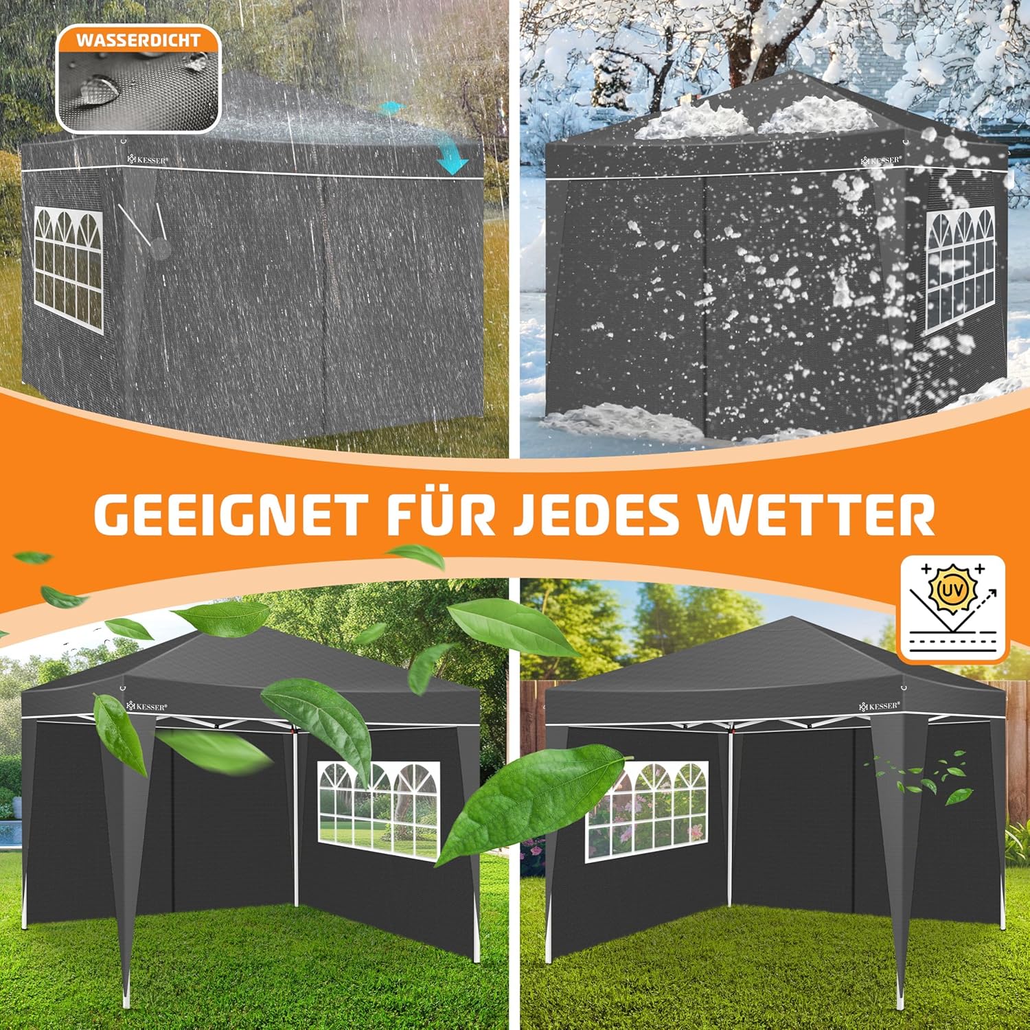 KESSER® Gazebo-Seitenwände 3x3 m, 2 x, faltbar, transparent, wetterfest