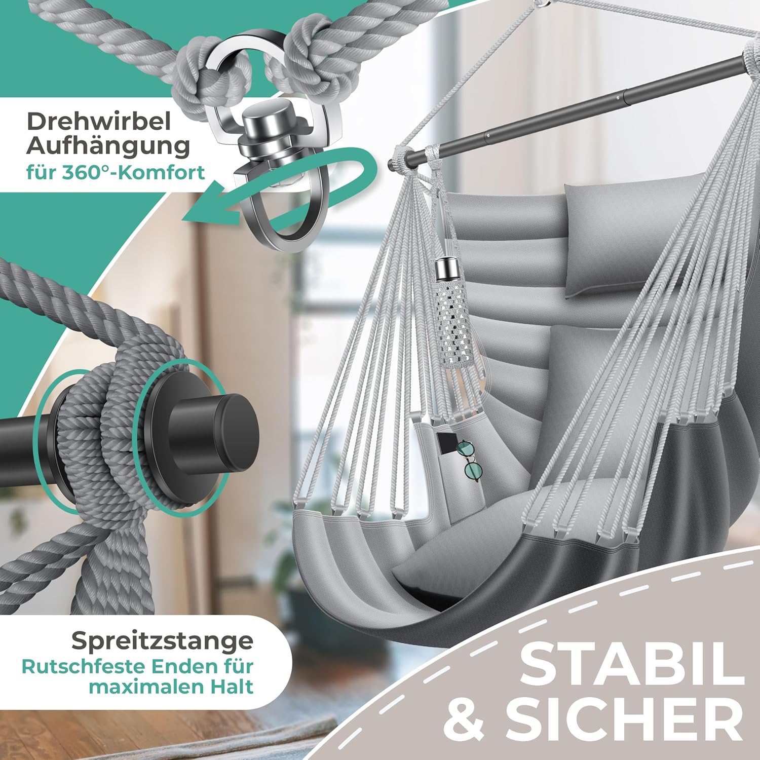 KESSER® Haiti Hängesessel 150 kg, 360° Drehung, UV‑beständig & wasserdicht