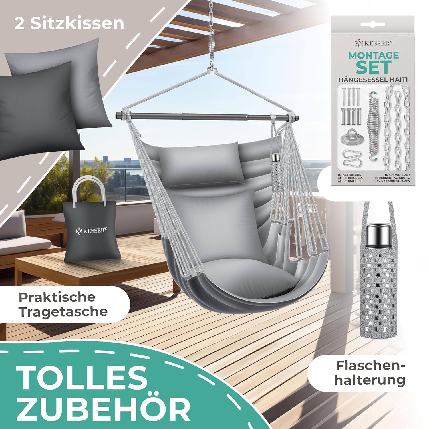 KESSER® Haiti Hängesessel 150 kg, 360° Drehung, UV‑beständig & wasserdicht