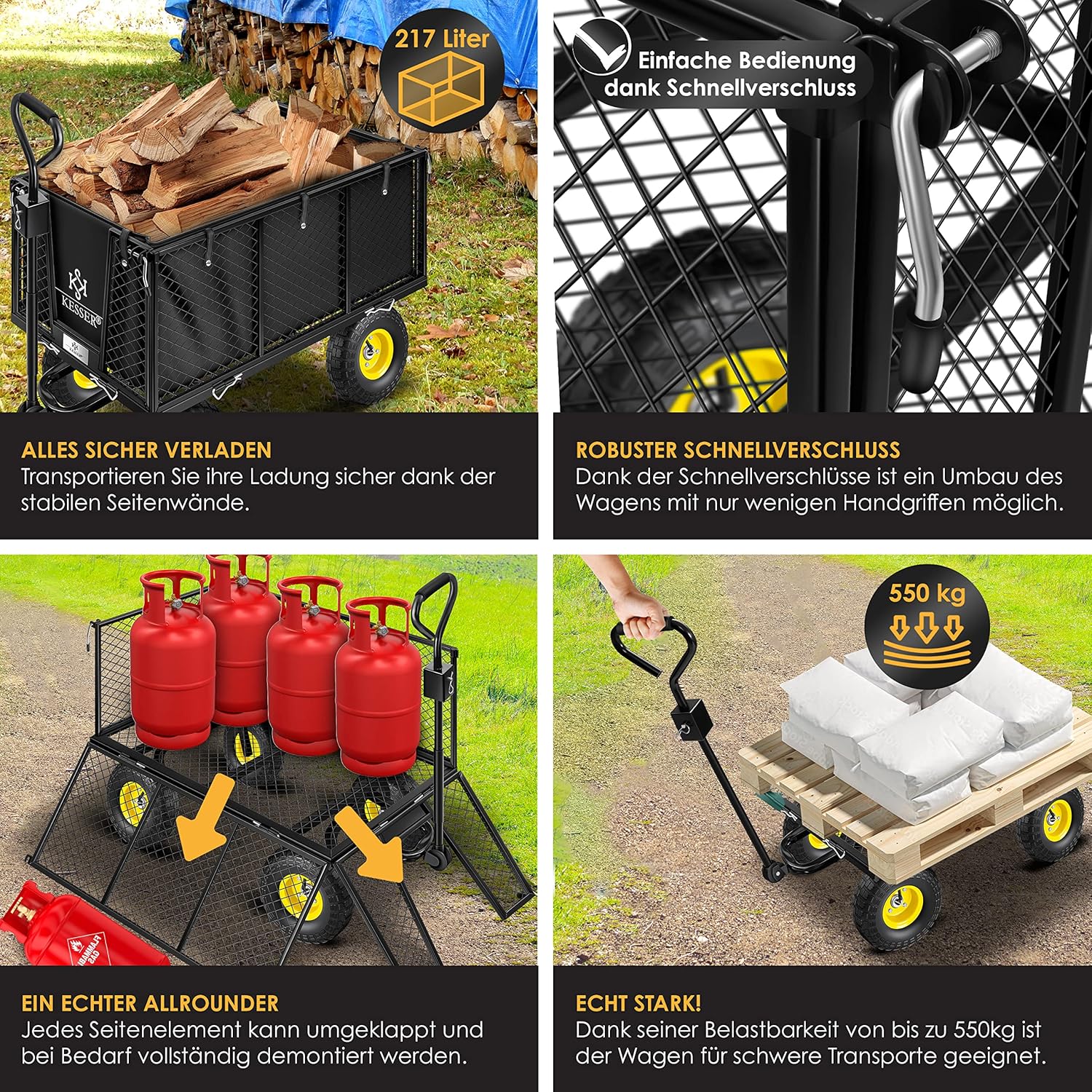 KESSER Handcart 550 kg Tragkraft, abnehmbare Plane, vielseitiger Gartentrolley