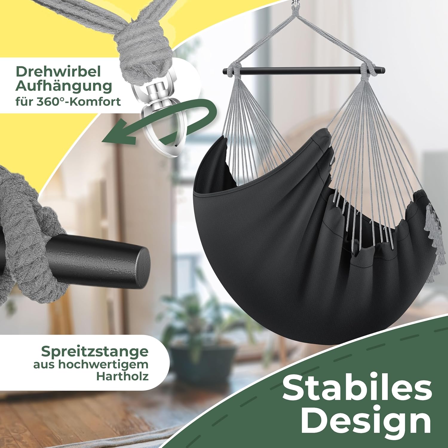 Kesser® Hängesessel Safari XXL 2 Polster Getränkehalter & Buchfach bis 150 kg