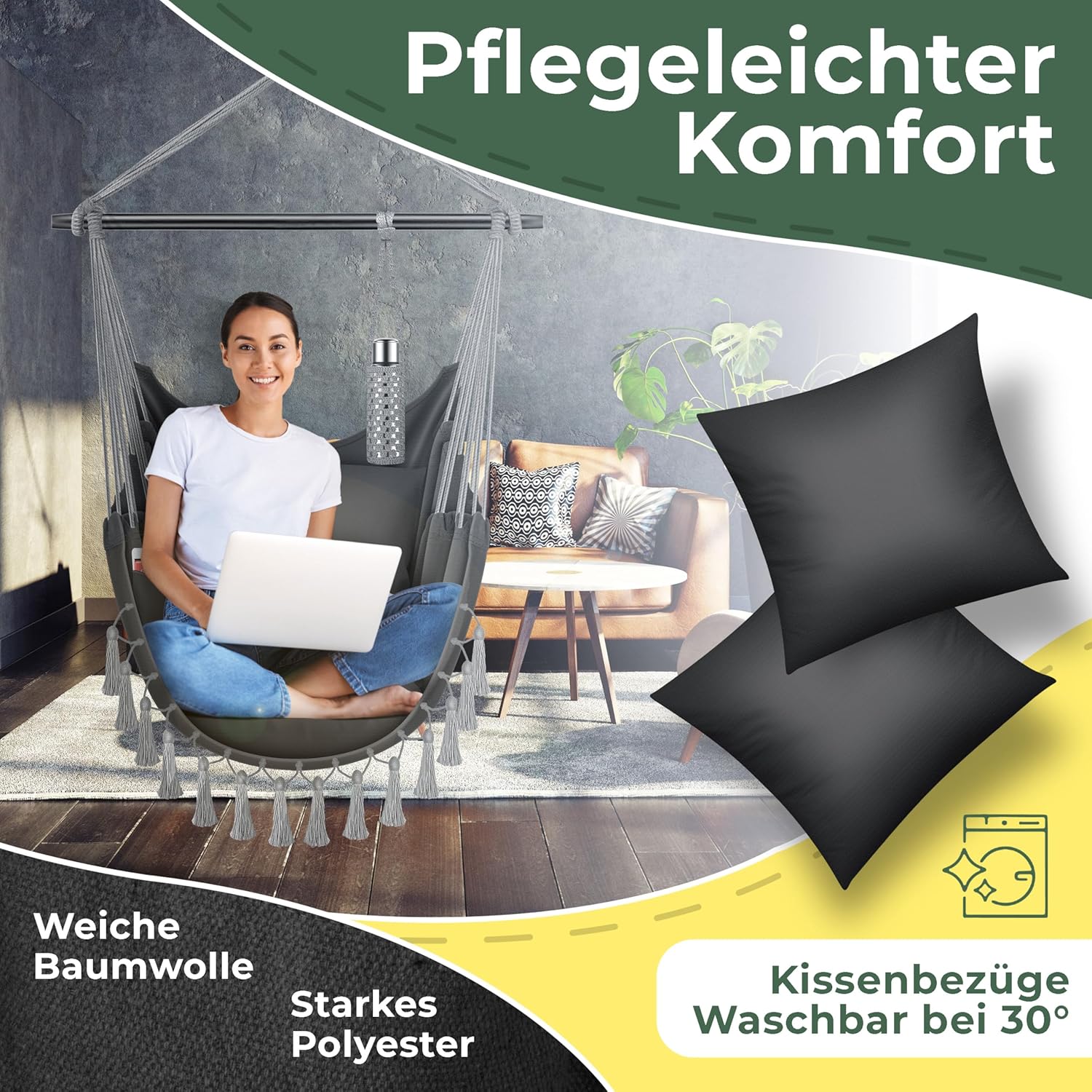 Kesser® Hängesessel Safari XXL 2 Polster Getränkehalter & Buchfach bis 150 kg