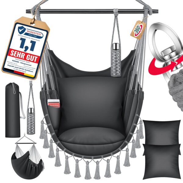 Kesser® Hängesessel Safari XXL 2 Polster Getränkehalter & Buchfach bis 150 kg