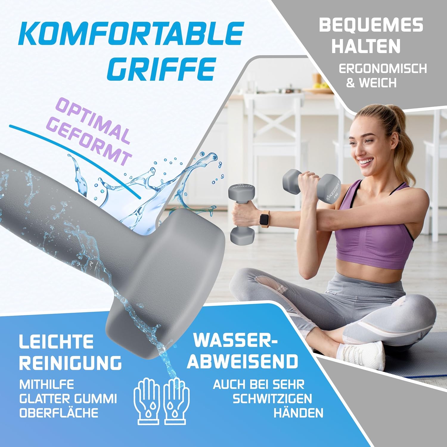 KESSER® Hantelsatz 3 Paare 1–5 kg / 12 kg / 18 kg – Ständer, rutschfester Neoprene