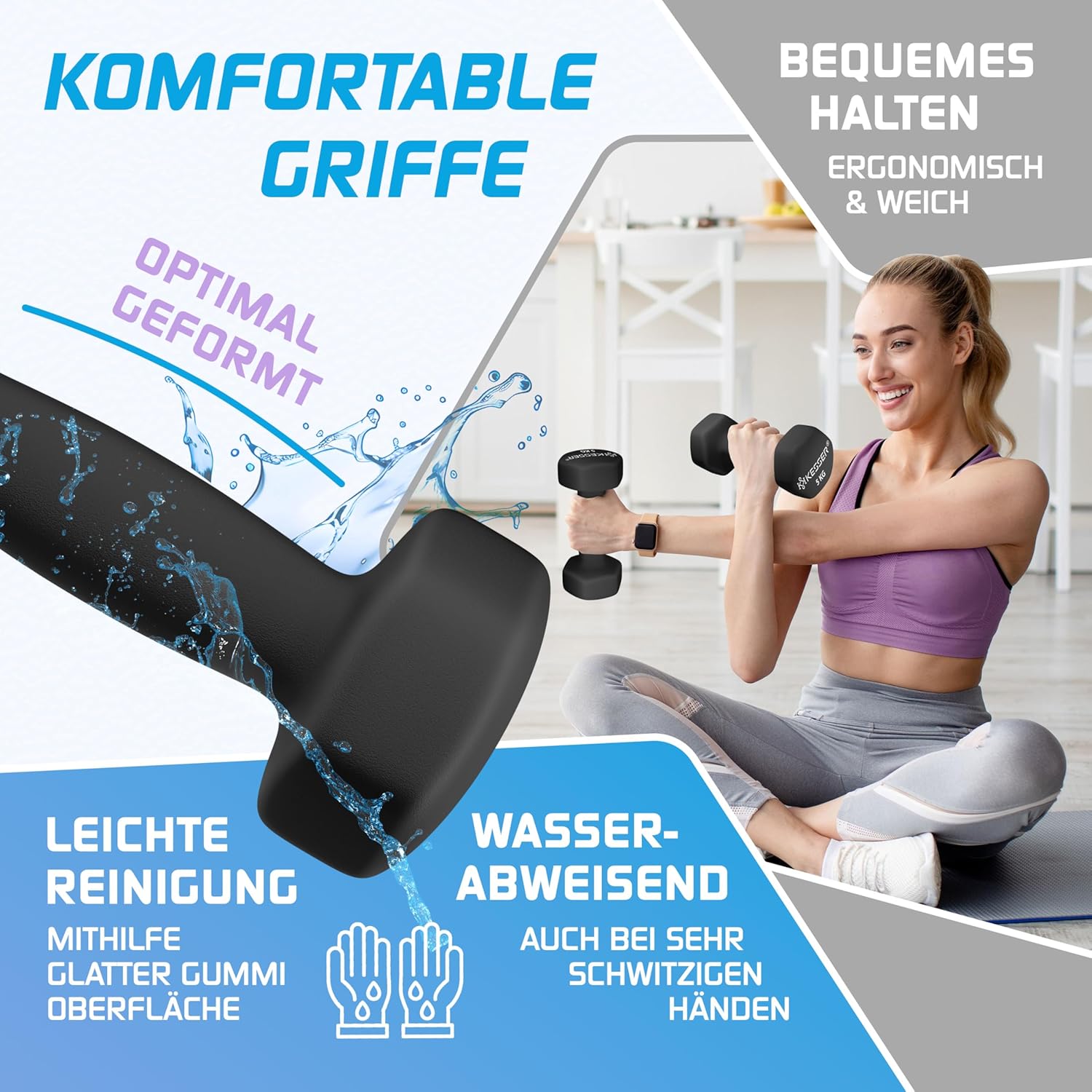 KESSER Hantelset 2kg‑5kg, gefärbt, Neopren, Hexagon, Heimtraining