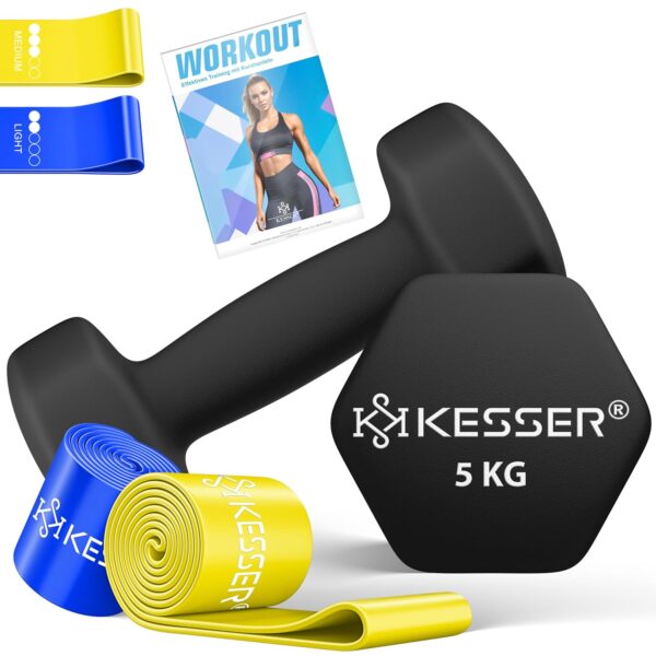 KESSER Hantelset 2kg‑5kg, gefärbt, Neopren, Hexagon, Heimtraining
