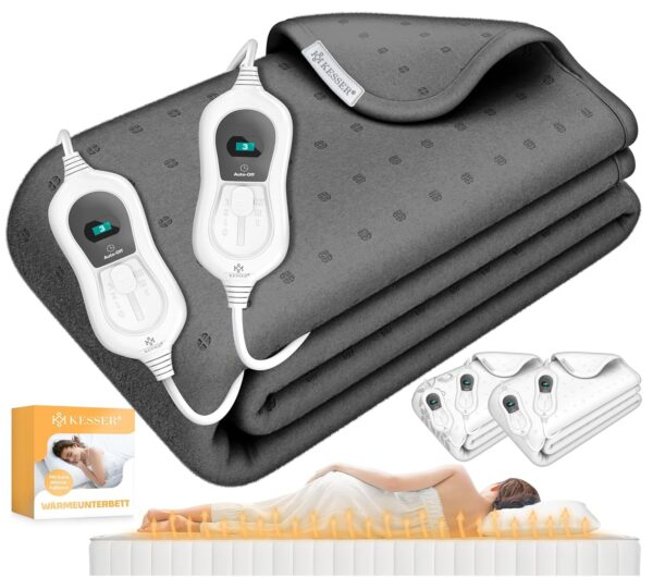 KESSER® Heizbettunterlage 160 x 140 cm – Auto‑Shutoff, 2 Temperaturzonen, Fernbedienung