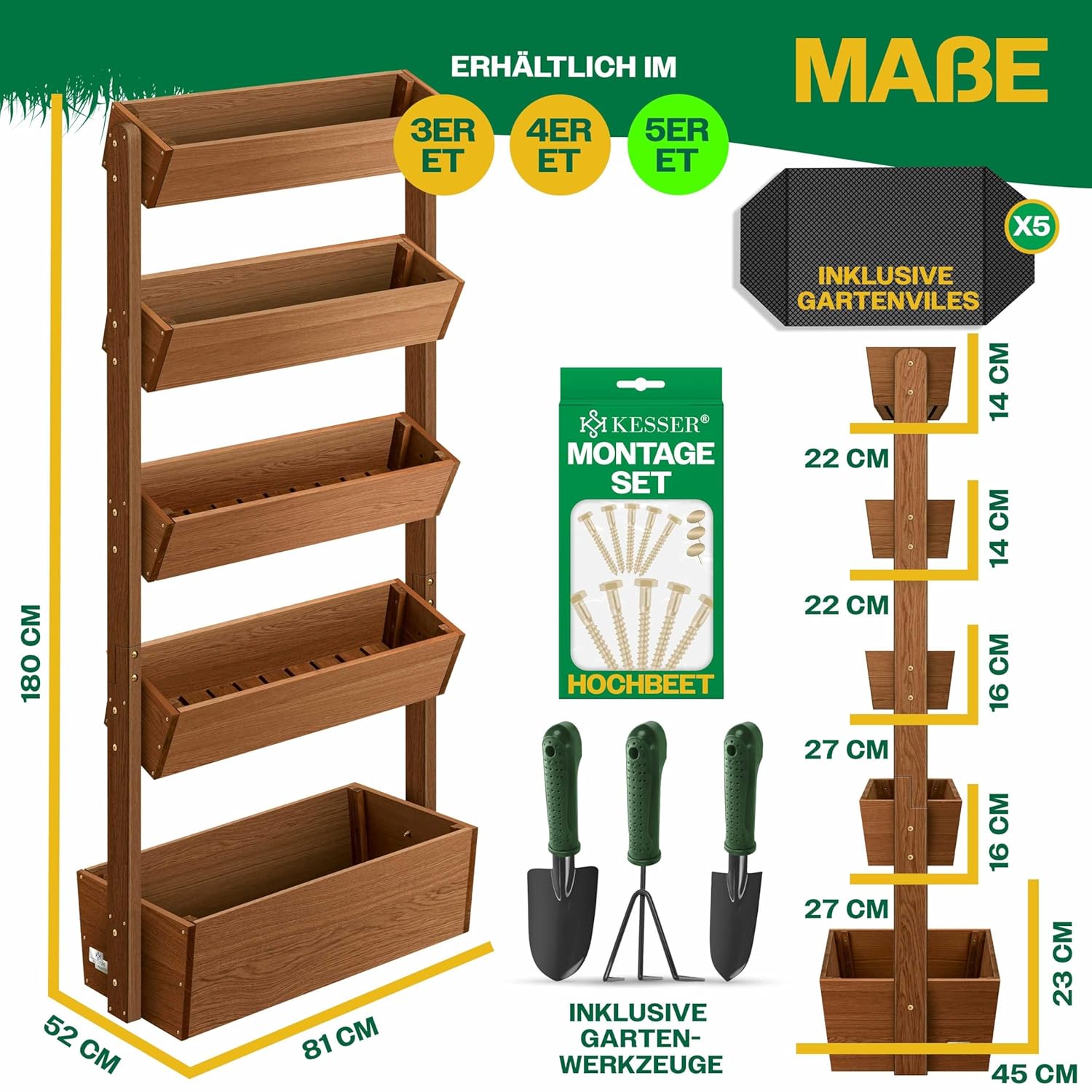 Kesser® Hochbeet mit Ebenen – Premium, vielseitig für Blumen, Gemüse & Kräuter – Gartenfleece